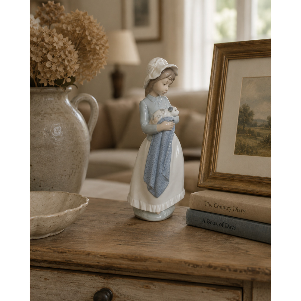 Girl Holding Puppy Figurine NAO Hand Made in Spain By LLadro